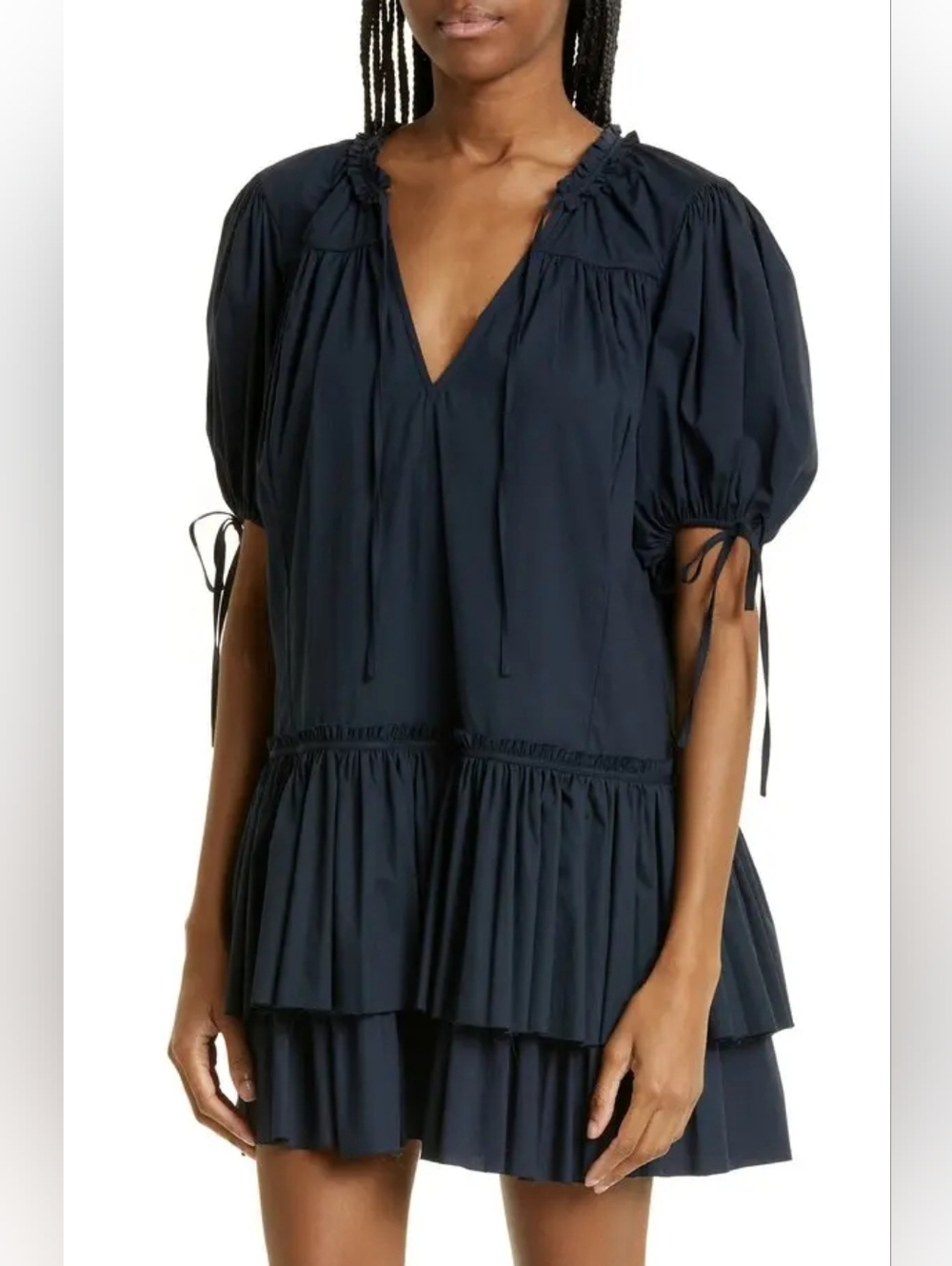 CINQ À SEPT 'Jessalyn' Puff-Sleeve Tiered Mini-Dress, Navy Blue